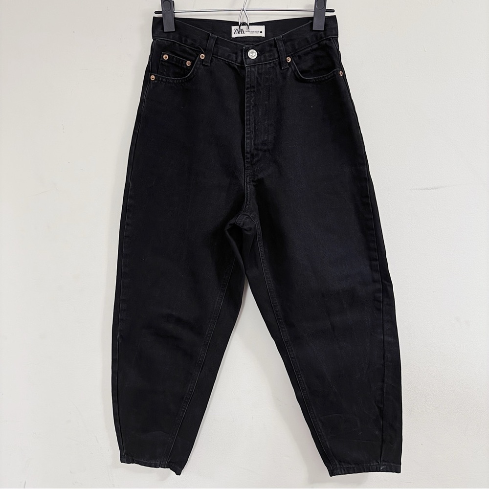 Zara Barrel Balloon High Rise Petit Slouchy Black Denim Jeans SOLD OUT 36 4